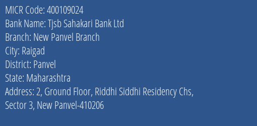 Tjsb Sahakari Bank Ltd New Panvel Branch MICR Code