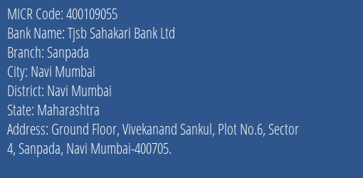 Tjsb Sahakari Bank Ltd Sanpada MICR Code