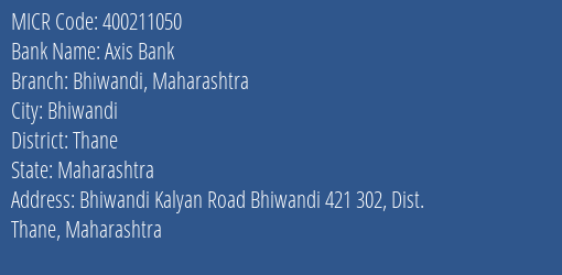 Axis Bank Bhiwandi Maharashtra MICR Code