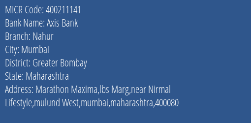 Axis Bank Nahur Branch Address Details and MICR Code 400211141