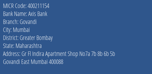 Axis Bank Govandi Branch Address Details and MICR Code 400211154