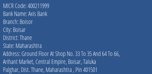 Axis Bank Centralised Collection Hub Branch Address Details and MICR Code 400211999