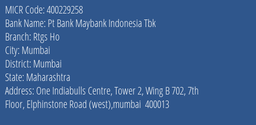 Pt Bank Maybank Indonesia Tbk Rtgs Ho MICR Code