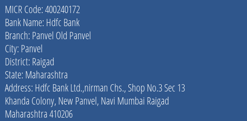 Hdfc Bank Panvel Old Panvel MICR Code