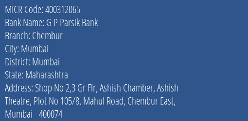 G P Parsik Bank Chembur MICR Code
