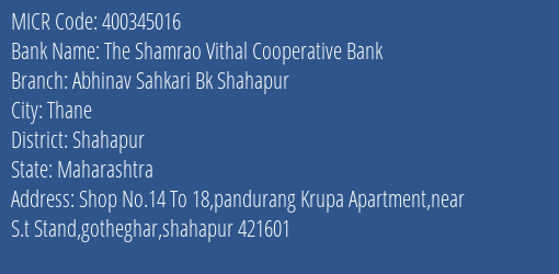 Abhinav Sahkari Bank Shahapur MICR Code