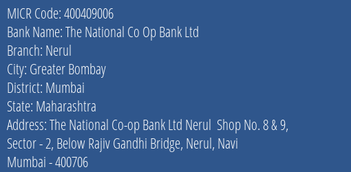 The National Co Op Bank Ltd Nerul MICR Code