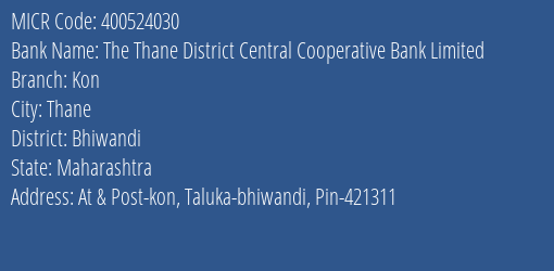The Thane District Central Cooperative Bank Limited Kon MICR Code