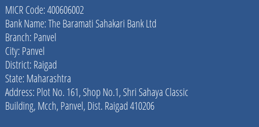 The Baramati Sahakari Bank Ltd Panvel MICR Code