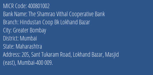 Hindustan Coop Bank Lokhand Bazar MICR Code