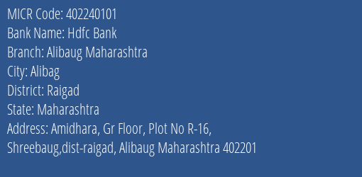 Hdfc Bank Alibaug Maharashtra MICR Code