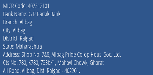 G P Parsik Bank Alibag MICR Code