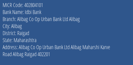 Alibag Co Op Urban Bank Ltd Alibag MICR Code