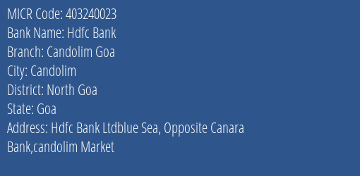 Hdfc Bank Candolim Goa MICR Code
