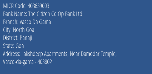 Hdfc Bank The Citizen Co Op. Bank Ltd. Branch Address Details and MICR Code 403639003