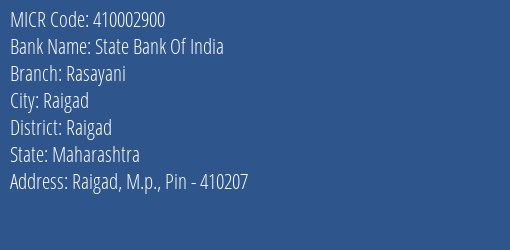 State Bank Of India Rasayani MICR Code