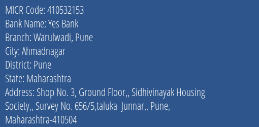 Yes Bank Warulwadi Pune MICR Code