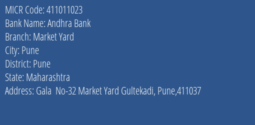 Andhra Bank Market Yard MICR Code