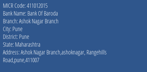 Bank Of Baroda Ashok Nagar Branch MICR Code