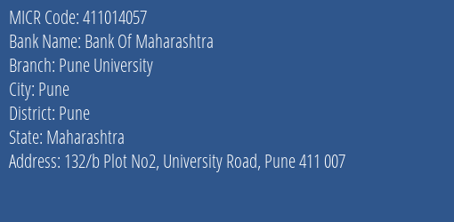 Bank Of Maharashtra Pune University MICR Code