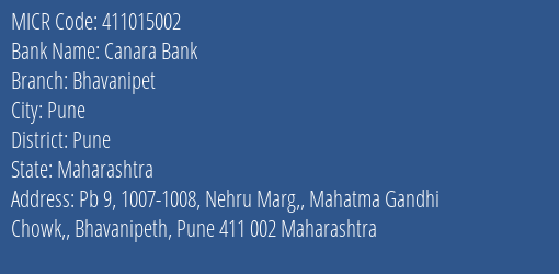 Canara Bank Bhavanipet MICR Code