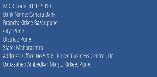 Canara Bank Kirkee Bazar Pune MICR Code