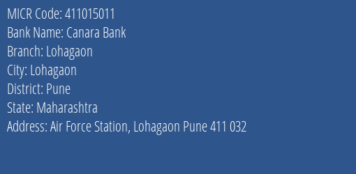 Canara Bank Lohagaon MICR Code