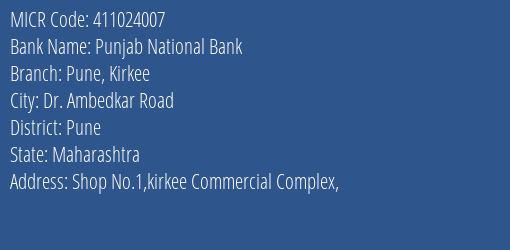 Punjab National Bank Pune Kirkee MICR Code