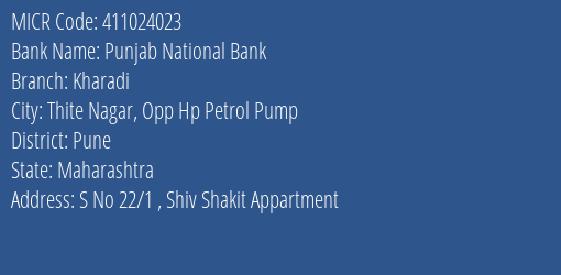 Punjab National Bank Kharadi MICR Code
