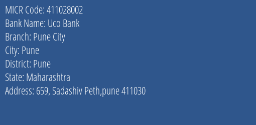 Uco Bank Pune City MICR Code