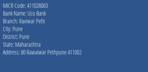 Uco Bank Raviwar Peth MICR Code