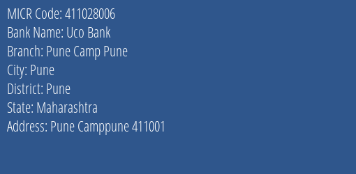 Uco Bank Pune Camp Pune MICR Code