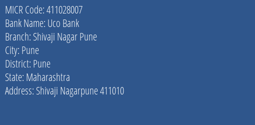 Uco Bank Shivaji Nagar Pune MICR Code