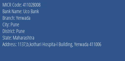 Uco Bank Yerwada MICR Code