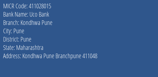 Uco Bank Kondhwa Pune MICR Code