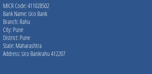 Uco Bank Rahu MICR Code