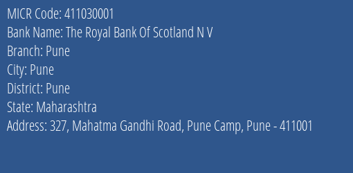 The Royal Bank Of Scotland N V Pune MICR Code