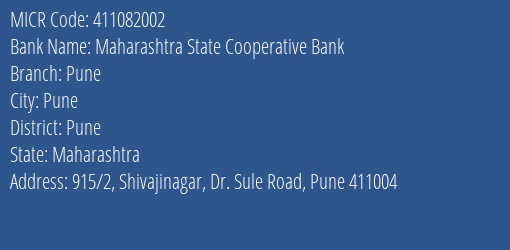 Maharashtra State Cooperative Bank Pune MICR Code