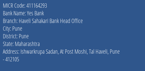 Haveli Sahakari Bank Head Office Head Office MICR Code