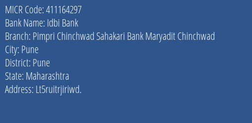 Pimpri Chinchwad Sahakari Bank Maryadit Chinchwad MICR Code