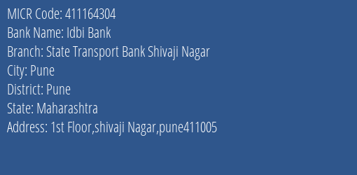 State Transport Co Operative Bank Shivaji Nagar MICR Code