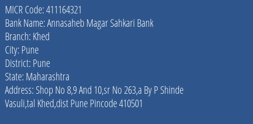 Annasaheb Magar Sahkari Bank Khed MICR Code