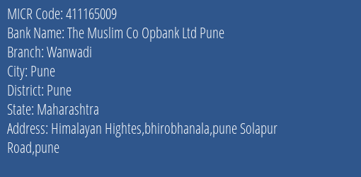 The Muslim Co Opbank Ltd Pune Wanwadi MICR Code