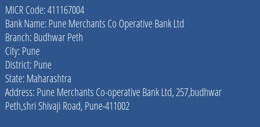 Pune Merchants Co Operative Bank Ltd Budhwar Peth MICR Code