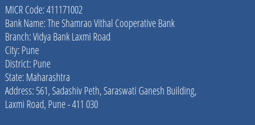 Vidya Bank Laxmi Road MICR Code