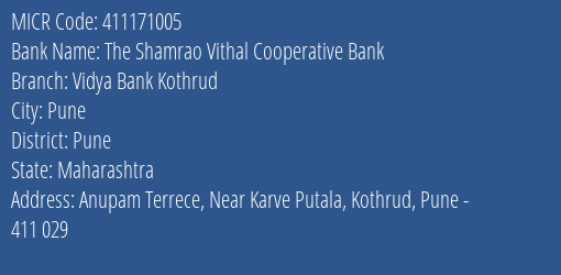 Vidya Bank Kothrud MICR Code