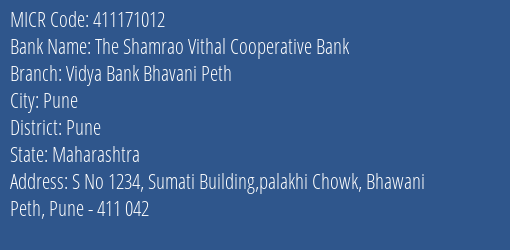 Vidya Bank Bhavani Peth MICR Code