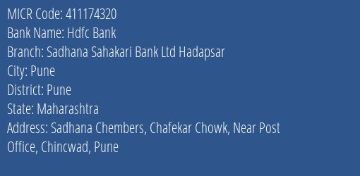 Sadhana Sahakari Bank Ltd Chincwad MICR Code