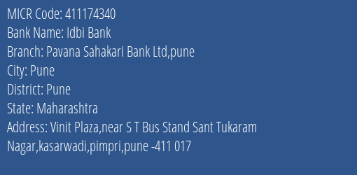 Pavana Sahakari Bank Ltd Kasarwadi MICR Code