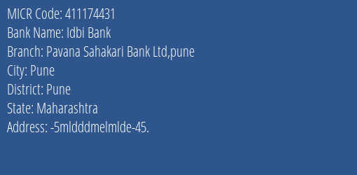 Pavana Sahakari Bank Ltd Somatane MICR Code